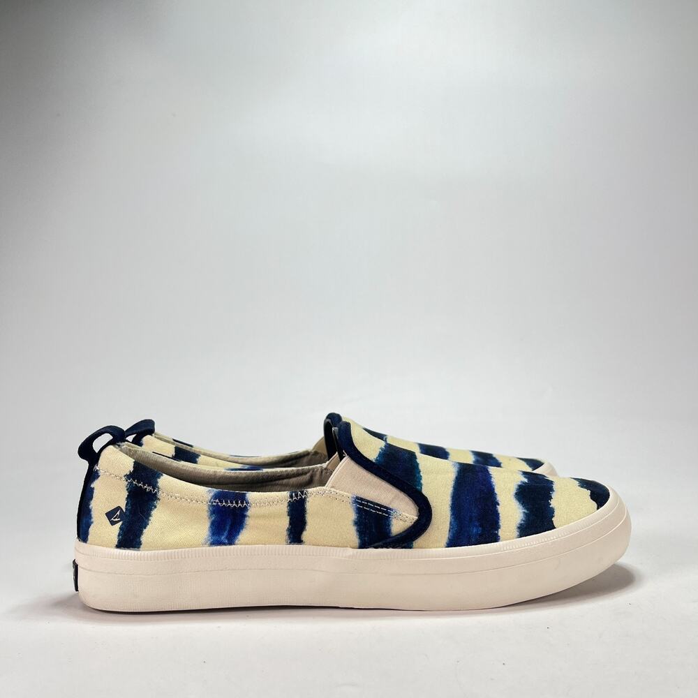Sperry Tie Dye Blue White Slip On Flat Sneakers Memory Foam STS87169-Women's 8.5